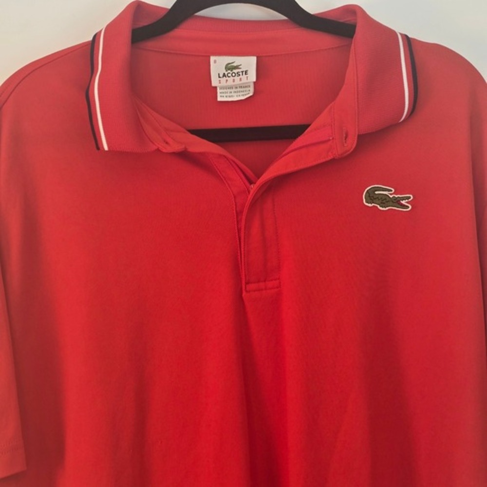 Lacoste Sport Mens Orange Tipped Collar Polo Shirt Size 8 FC‎ 5962 - Picture 4 of 13